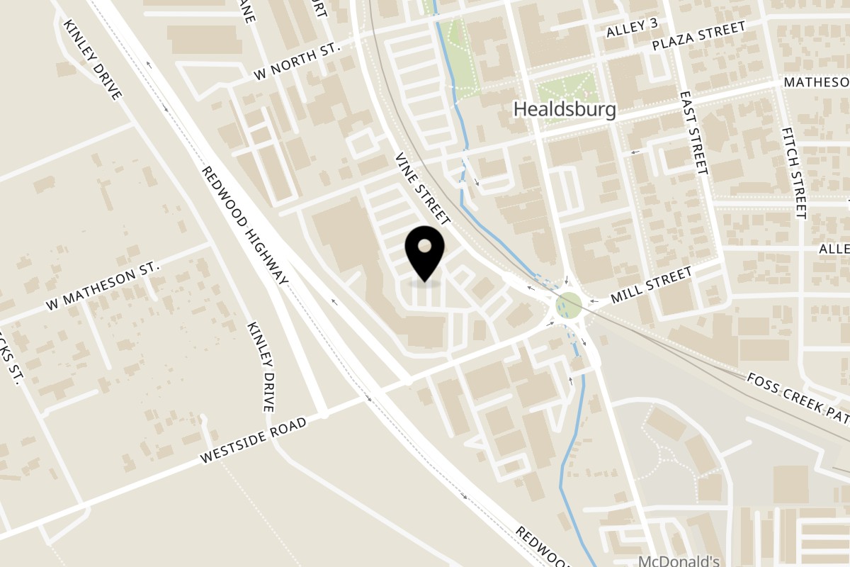 Map showing the location of Bollywood Kitchen on 1047 Vine St in Healdsburg